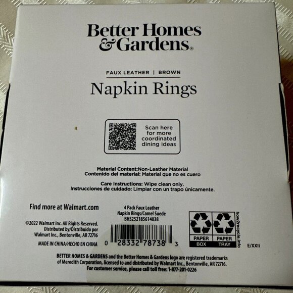 Better Homes & Garden Persia Faux Leather Napkin Rings, Brown, 2"x1.25", 4 Pack - Picture 4 of 5
